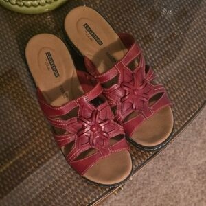 Clarks Red Sandals with Woven Leather Straps